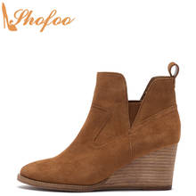 Botas de tobillo de Camel tacones altos de cono mujer punta redonda botines elásticos tamaño grande 13 15 para damas invierno moda Zapatos para adultos Shofoo 2024 - compra barato