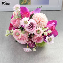 Meldel Bouquet Artificial Silk Rose Wedding Flower Bouquet Pompom Orchid Flower Bride Prom Party Wedding Supplies Marriage Decor 2024 - buy cheap