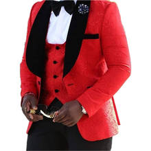 Handsome Groomsmen Shawl Lapel Groom Tuxedos Mens Wedding Dress Man Jacket Blazer Prom Dinner (Jacket+Pants+Tie+Vest) A02 2024 - buy cheap