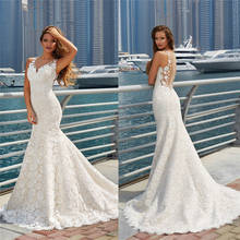 Scoop Neck Lace Mermaid Wedding Dress Natural Slim Custom With 3D Flowers Adorned Long Bridal Gowns Sleeveless Beach 2024 - buy cheap