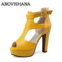 ANOVISHANA-zapatos de tacón alto con correa en T para mujer, calzado de plataforma con hebilla de Punta abierta, color amarillo, talla grande 34-43 2024 - compra barato