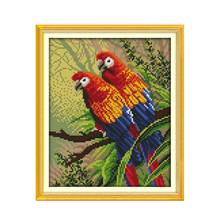 Joy Sunday Two Parrots Cross Stitch Kit Animal Printed Cloth Chinese Embroiderys Wholesale Count Needlework Decorations for Home 2024 - buy cheap