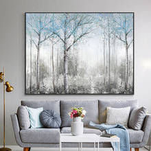 Абстрактная картина с голубыми деревьями на холсте, современное декоративное настенное искусство, 100% ручная роспись маслом для гостиной, украшение для дома 2024 - купить недорого