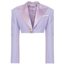 HIGH STREET Newest 2022 Designer Blazer Women's Satin Collar Single Button Crop Blazer Jacket 2024 - buy cheap