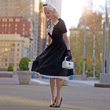 Retro Vintage 50s Dress Black Hepburn Elegant V Neck Bow Big Swing Polka Dot Patchwork Rockabilly Pinup Jurken VD1661 2024 - buy cheap