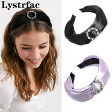 Модная однотонная круглая повязка на голову Lystrfac Стразы с узлом для женщин повязка на голову для девушек простой ободок для волос женский головной Убор 2024 - купить недорого