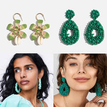 Flatfoosie-pendientes de gota de cuentas verdes bohemias para mujer, joyería hecha a mano, aretes de flores colgantes, joyería para mujer 2024 - compra barato
