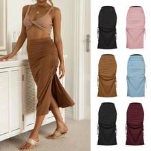 High Split Knitted Long Skirts 2021 Women Fashion Draw String Lace Up Sexy Bodycon Maxi Skirt Summer High Waist Sexy Club 2024 - buy cheap
