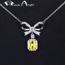 BLACK ANGEL New 925 Silver Citrine Pink Morganite Stone Bowknot Pendant Necklace For Women Jewelry Clavicle Chain Christmas Gift 2024 - buy cheap