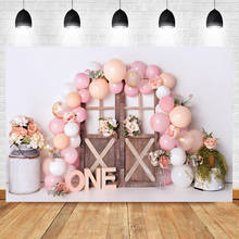 Laeacco 1st Birthday Party Balloons Spring Blooming Flower Wood Door Baby Photography Background Photocall Photographic Backdrop 2024 - buy cheap