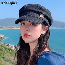 XdanqinX New Spring Summer Women's Retro Denim Navy Military Hats Elegant Ladies Casual Hat Novelty Personality Women Flat Cap 2024 - buy cheap