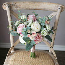 PEORCHID винтажный пыльный розовый свадебный букет невесты с цветами розы пиона искусственный букет Ramo De Flores De Novia 2024 - купить недорого