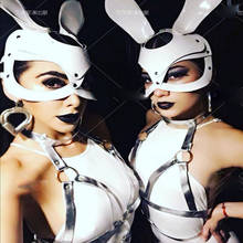 Nightclub rabbit ears white leather mask hollow high fork Siamese gogo costumes 2024 - buy cheap