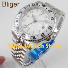 Bliger-Reloj Automático GMT 3804 para hombre, pulsera de cristal, esfera blanca, luminosa, bisel de cerámica, resistente al agua, 40mm 2024 - compra barato
