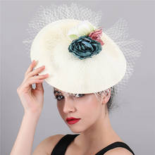 Sombrero Beige de imitación de lino para el cabello, sombrero de cóctel de alta calidad con flor SYF407, accesorios para el cabello de Navidad, Derby 2024 - compra barato