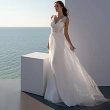 2021 Summer Beach Sleeveless Lace Bridal Wedding Dresses V Neckline Corset Back Beading Wedding Gowns for Bride Sweep Train 2024 - buy cheap