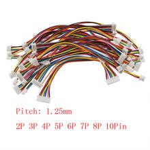 Conector eletrônico principal dobro do fio do passo 1.25mm do conector jst do fio do cabo de 10 pces 10cm jst 1.25mm 2-10 pinos