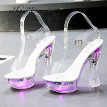 Босоножки женские на платформе, прозрачные сандалии с квадратным каблуком, 6 цветов, блестящие туфли с подсветкой, лето 2021 2024 - купить недорого