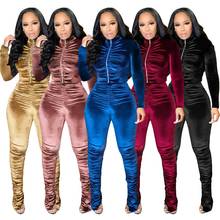 2021 Spring New Fashion Velvet Stacked Tracksuits Zipper Hoodies Ruched Pants Set Sport Tracksuit Two Piece Casual Outfit S-XXL 2024 - buy cheap
