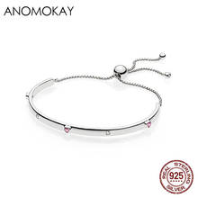 Anomokay Featured Brand 925 Sterling Silver Bracelet Women Link Tennis Adjustable Bracelet with Pink Crystal Heart 2024 - buy cheap