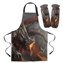 Avental kit dragão abate guerreiros idade média cozinha bib forno luvas para cozinhar mulher crianças aventais manguito acessórios de cozimento 2024 - compre barato
