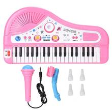 Teclado musical rosa com 37 teclas, teclado eletrônico com microfone digital fofo com carregador para bebês aprendizado de música educacional infantil brinquedos 2024 - compre barato