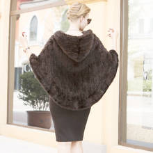 Chaqueta de punto para mujer, chal de piel de visón natural, auténtica, con capucha con capa, nueva 2024 - compra barato