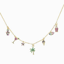 wholesale beach styles shiny color charm choker necklace with rainbow color cz paved tree eye hamsa cup charm pendant necklace 2024 - buy cheap