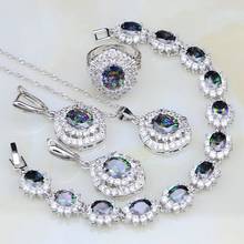 Mystic Rainbow Cubic Zirconia White CZ 925 Silver Bridal Jewelry Sets For Women Wedding Necklace/Earrings/Pendant/Ring/Bracelet 2024 - buy cheap