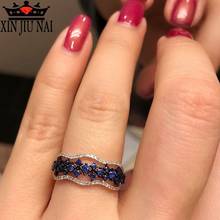 Anillo de plata 925 con micro mosaico para mujer y niña, anillo de flor azul, anillo de piedra de circonia cúbica, joya de compromiso 2024 - compra barato