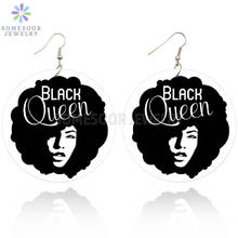 SOMESOOR Black Queen African Wood Drop Earrings Afro Natural Hair Design Both Sides Printing Jewelry For Women Christmas Gift 2024 - buy cheap