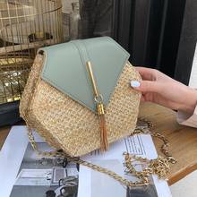New Fashion Hexagon Mulit Style Straw+pu Bag Handbags Women Summer Rattan Bag Handmade Woven Beach bolsa feminina 2024 - buy cheap