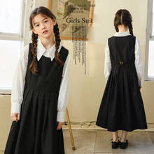 Meninas cinta vestido ternos primavera 2022 estilo coreano adolescente escola roupas preto solto crianças camisa branca vestido longo conjuntos de duas peças 2024 - compre barato