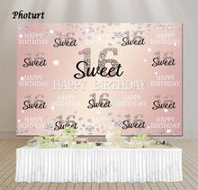 PHOTURT Sweet 16 Step Repeat Backdrop Girl Birthday Photography Banner Diamond Polyester Vinyl Photo Background Decorate Props 2024 - buy cheap