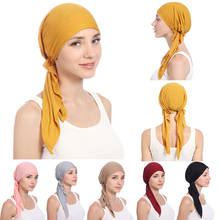 Turbante feminino muçulmano hijab, chapéu com estampa de flor touca para cachecol de cabeça com envoltório pré-amarrado 2024 - compre barato