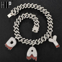 Hip Hop A-Z Custom Red Drip Bubble Letters With 15MM Iced Out Prong Cuban Chain Bling Rapper Necklaces Bracelet For Men Jewelry 2024 - buy cheap