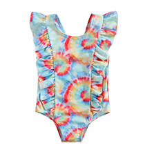 2021 0-5Y Toddler Girls Tie-dye Lace Swimsuit Summer One Piece Tankini Sweet Colorful Sun Ruffle Sleeveless Bathing Beachwear 2024 - buy cheap