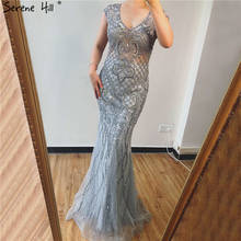 Серое роскошное вечернее платье Русалка с v-образным вырезом, дизайн 2021, Дубай, полностью бриллиантовое сексуальное торжественное платье Serene Hill LA70063 2024 - купить недорого