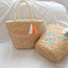 Bolsa de palha estampada artesanal, moda verão, feminina, retrô, rattan, bolsa, lazer, borla, bolsa de ombro, viagem, praia 2024 - compre barato