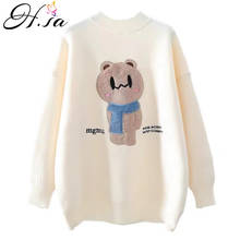 H. sa mulheres oversized bonito camisola e pulôveres 2020 cartoon bear suéteres casual pull jumpers camisola branca sueter mujer 2024 - compre barato