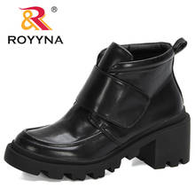 ROYYNA 2020 New Designers Thick High Heeled Hook & Loop Leather Ankle Boots Women Round Toe Platform Short Boots Feminimo Trendy 2024 - buy cheap
