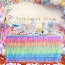 183 x77cm Rainbow Table Skirt Unicorn Decoration Tutu Tulle Table Skirts Tableware Cloth Birthday Party Wedding Festival Decor 2024 - buy cheap