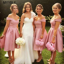 MYYBLE 2020, розовые короткие платья подружки невесты, новые платья с открытыми плечами, длинные, с пятнами, со складками, официальные свадебные платья, вечерние платья 2024 - купить недорого