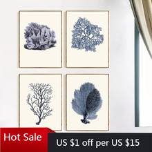 Navy Blue Coral Art Prints Antique Wall Decoration Vintage Sea Corals Wall Art Prints Canvas Painting Home Room Decor Wall Decor 2024 - buy cheap