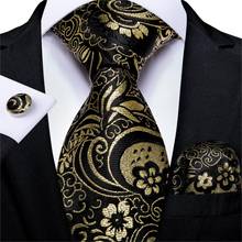 Dibangu gravatas e lenços de seda masculina, gravatas e lenços pretos e dourados, para casamento e negócios, novo design, dropshipping 2024 - compre barato