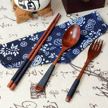 Japanese Vintage Wooden Chopsticks Spoon Fork Tableware 3pcs Set New Gift Travel Suit Dessert Dinnerware Cutlery Sets 2024 - buy cheap
