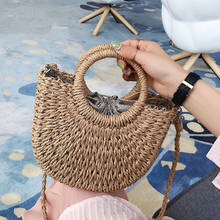 2022 Summer Beach Straw Bag Handmade Round Women Shoulder Bags Raffia Circle Rattan Bags Bohemian Casual Woven Basket Handbags 2024 - buy cheap