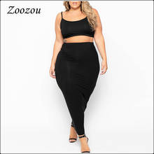 Plus Size 2 Two Piece Crop Top Skirt Sets Cami Square Collar Tops Elastic Slim Long Skirt Outfits Solid Sleeveless Sets Custom 2024 - buy cheap