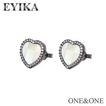 EYIKA New Coming Heart Shape Checker Shell Stud Earring with AAA Cubic Zirconia Earrings Fashion Shell Jewelry Gift For Women 2024 - buy cheap