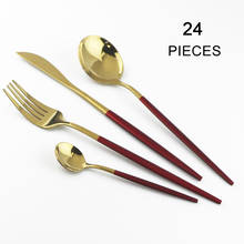 24Pcs/set Red Gold Cutlery Set Mirror Tableware Set Stainless Steel Dinnerware Set Knife Fork Spoon Dinner Set Kitchen Flatware 2024 - buy cheap